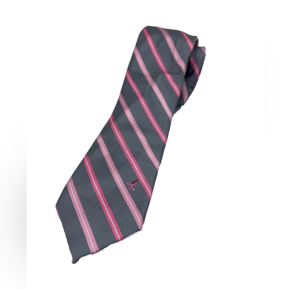 Susan Komen Knots for Hope Gray  Grey Pink Striped Neck Tie Men Breast Cancer
